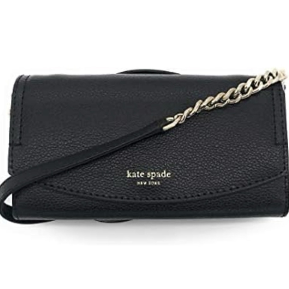 NEW! Kate Spade Eva Wallet On A Chain – Black Pebbled Leather - Picture 4 of 12